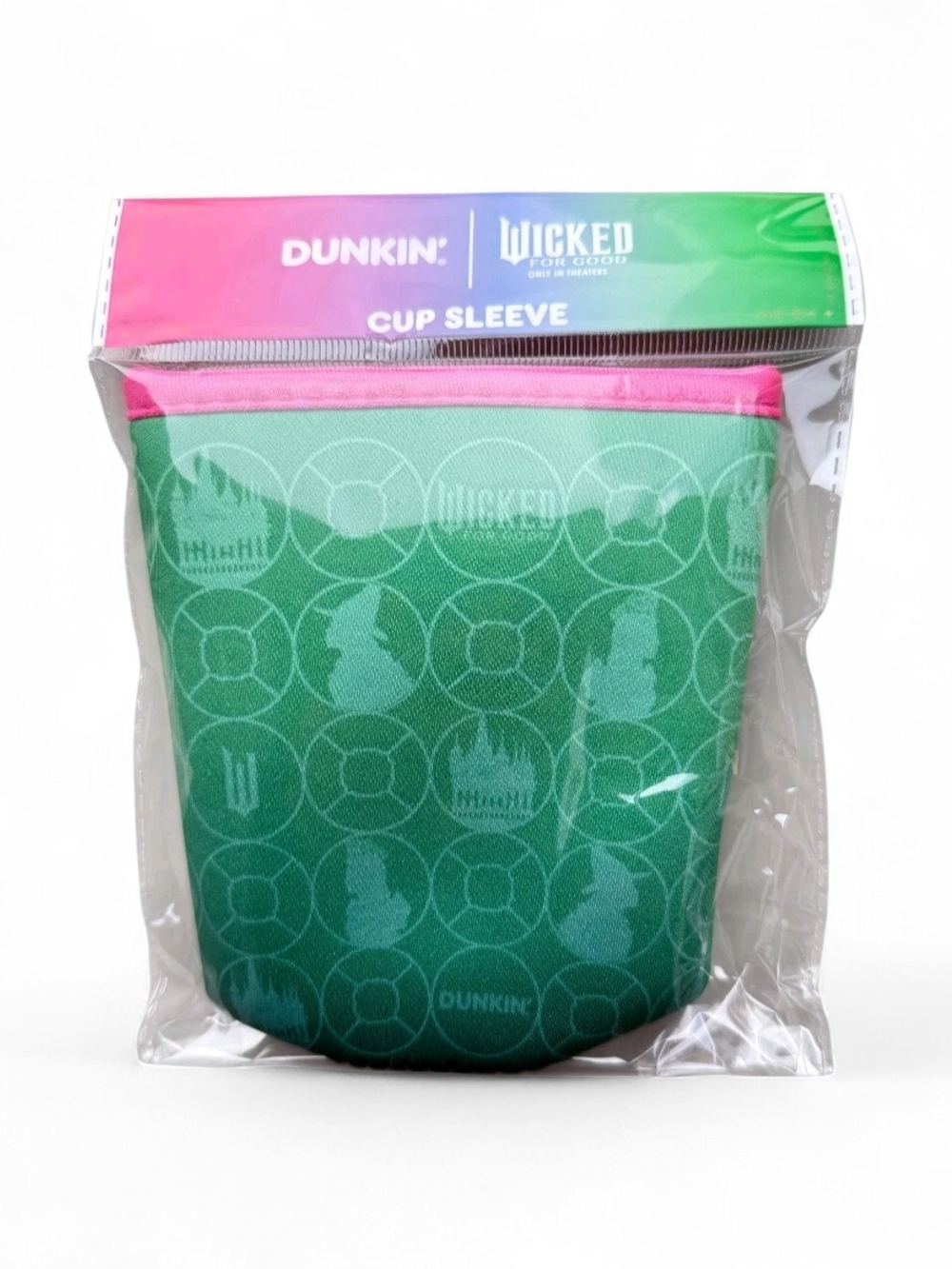Dunkin' x Wicked Cup Sleeve in Green with Pink Trim NWT